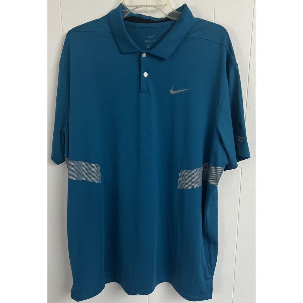Nike Men's teal Dri-Fit short sleeve golf polo shirt XL EUC‎ Miami Beach Club